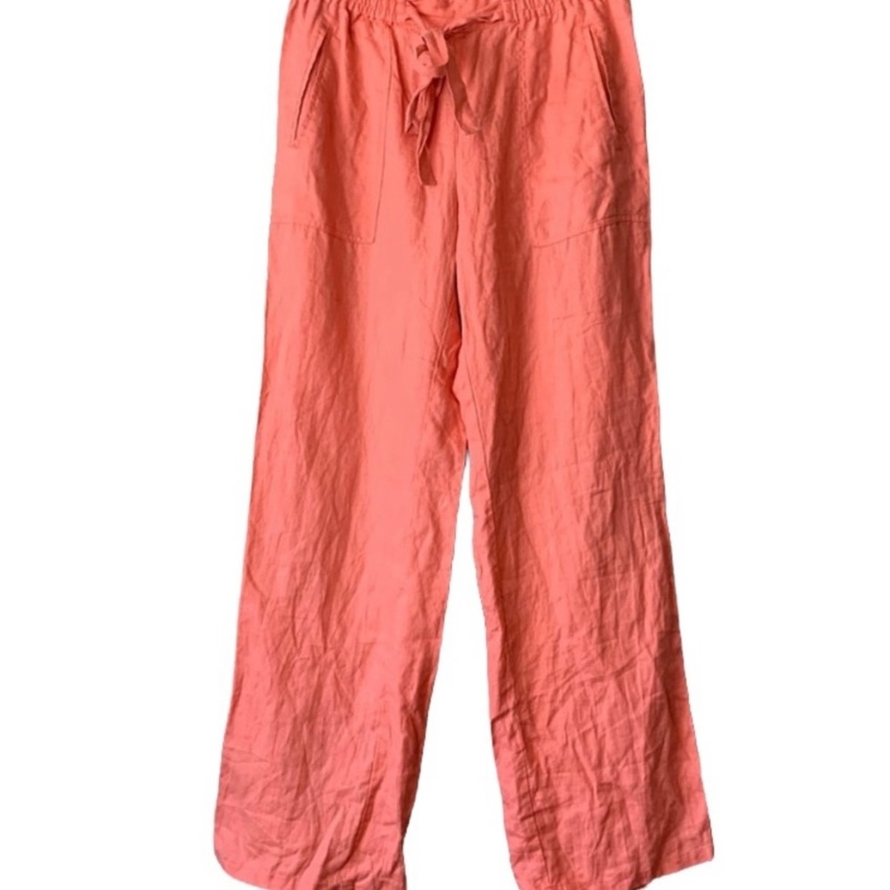 Andrea Jovine Linen Coral Drawstring Pants w/pockets! M   FREE SHIPPING